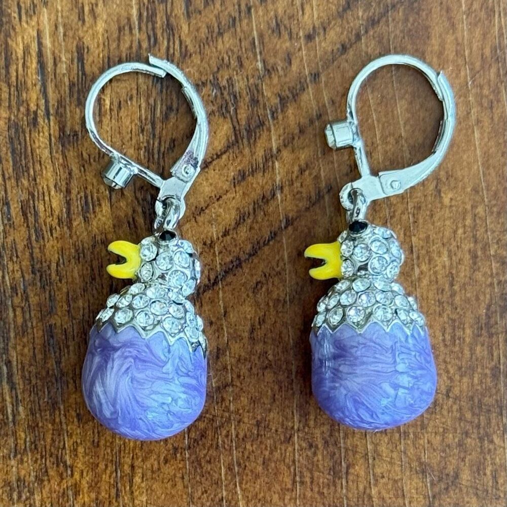 Kirks Folly Purple Chick & Egg Earrings